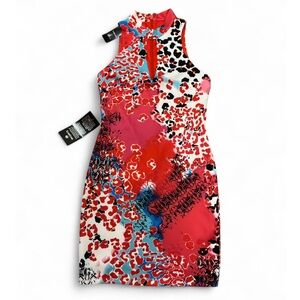 bebe - NWT Red and Blue, Multicolored, Patterned Mini Dress